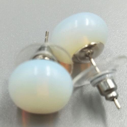 Free Shipping Women Fashion Jewelry 12mm Opalite Opal Round Beads Stud Earrings C5215
