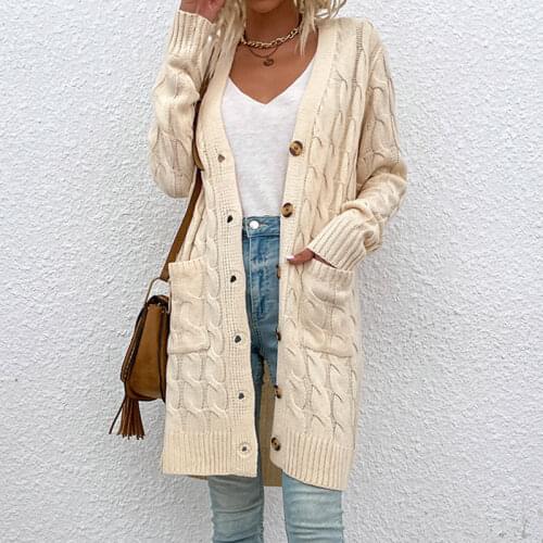 Knitwear woman sweater Cardigan elegant autumn winter 2021 long twist sweater coat button cardigan woman sweaters jacket vintage