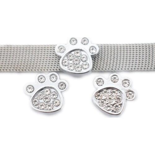 10mm Crystal Rhinestone Dog Footprints Slide Bead Charms DIY Accessories Handmade Jewelry For Bracelets Key Chains Pet Collar
