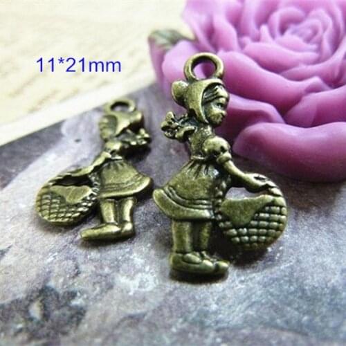 100 pcs Little Girl Charms,11*21mm Double Sided Antique Bronze Tone,Cute Girl Pendant,DIY Jewelry Supplies - Free Shipping