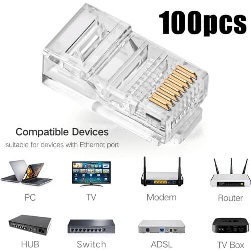 High Quality 100 Pieces RJ45 Network Modular Plug CAT5 Connector Ethernet Crystal Heads For Network CAT5 LAN Professional HOT