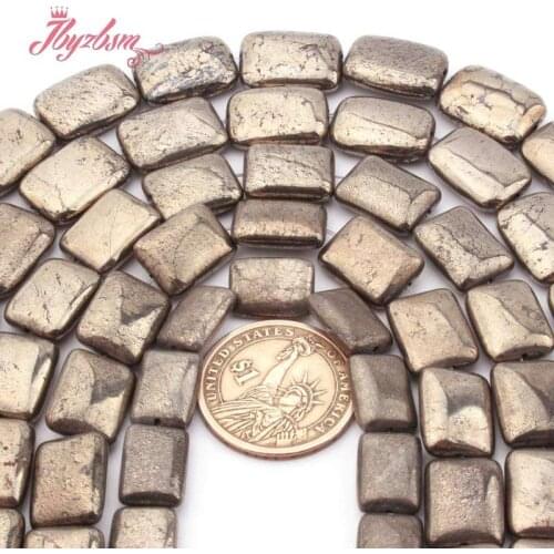 10x14. 12x16. 13x18mm Rectangle Silvers Gray Pyrite Beads Natural Stone Beads for DIY Women Necklace Bracelet Jewelry Making 15"