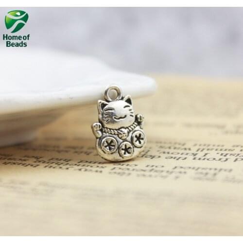 Fashion Antique Silver Color DIY Fortune Cat Charms Pendants For Jewelry Making Handmade 11x15mm 30 Pcs ZA1247