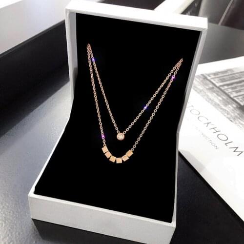 316L Stainless Steel 2021 New Fashion Upscale Jewelry 2 Layer Zircon Beaded Cube Charms Chain Choker Necklaces Pendant For Women