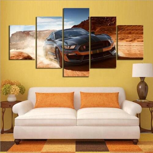 5 Piece Wall Art Canvas Coupe Poster Gray Mustang Pictures And Prints Modern Living Room & Bedroom Wall Decoration Paintings