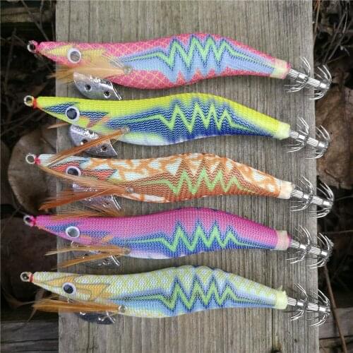 5Pcs Squid Jig Fishing Shrimp Lure 2.5# 3.0# Squid Cuttlefish Jigs Lures Wood Shrimp Hook