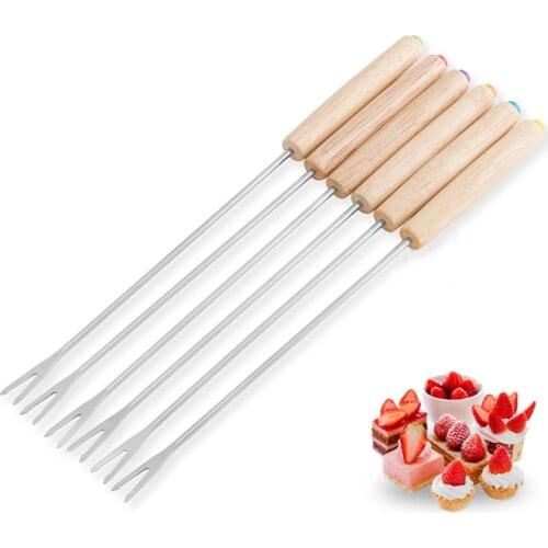 6pcs / Set Stainless Steel Chocolate Fork Cheese Pot Hot Forks Fruit Dessert Fork Fondue Fusion Skewer Kitchen Tools