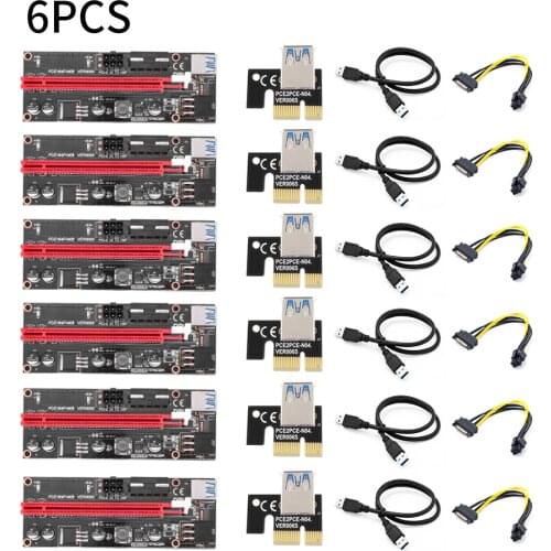 6pcs VER009 USB 3.0 PCI-E Riser VER 009S Express 1X 4x 8x 16x Extender pcie Riser Adapter Card SATA 15pin to 6 pin Power