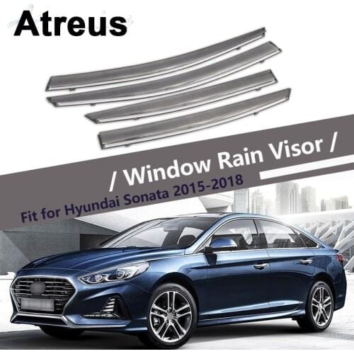 Atreus 4pcs For Hyundai Sonata 2015 2016 2017 2018 Car Accessories Door Smoke Window Sun Rain Visor Wind Deflectors Guard Shield