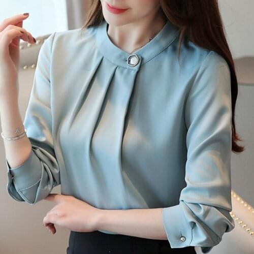 Blusas Mujer De Moda 2021 Autumn Long Sleeve Blouse Women Casual Blue Chiffon Blouse Womens Tops And Blouses Blusa Feminina B989