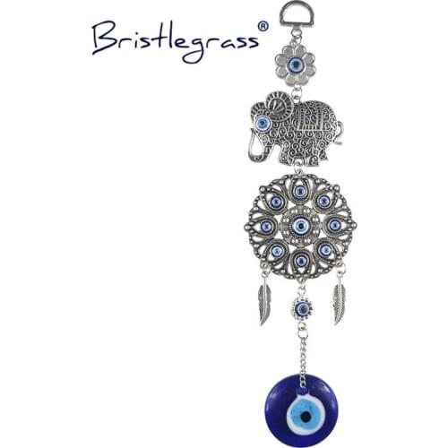 BRISTLEGRASS Turkish Blue Evil Eye Feather Elephant Amulets Lucky Charms Wall Hanging Pendant Pendulum Blessing Protection Decor