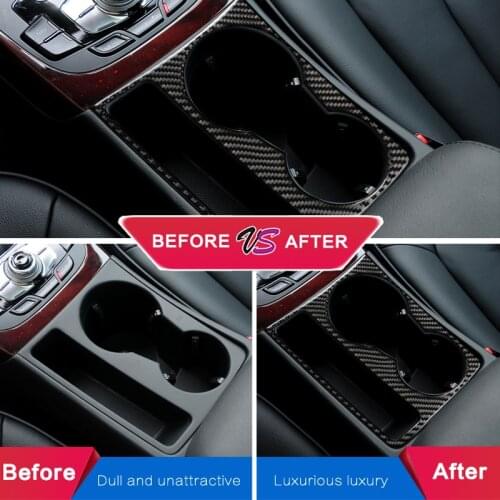 Carbon Fiber Water Cup Holder panel Trim Strip Car interior 3D Sticker For Audi A4 B8 A5 2009-2016 Car Styling Accessories