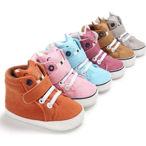 Baby Shoes Girl Boy Outdoor Sneaker Canvas Cotton Cute Fox Head Multicolor Lace-up Toddler Crib First Walkers Infant Crib Shoes