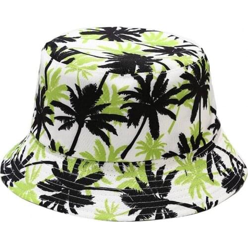 Plant Print Unisex Reversible Fisherman Cap Beach Summer Sunscreen Bucket Hat
