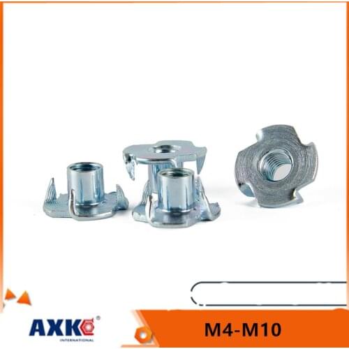 10pcs M4 M5 M6 M8 M10 Thickened Steel Four Claws Speaker Nut Blind Pronged Insert T-Nut for Wood Furniture Length=8-17mm