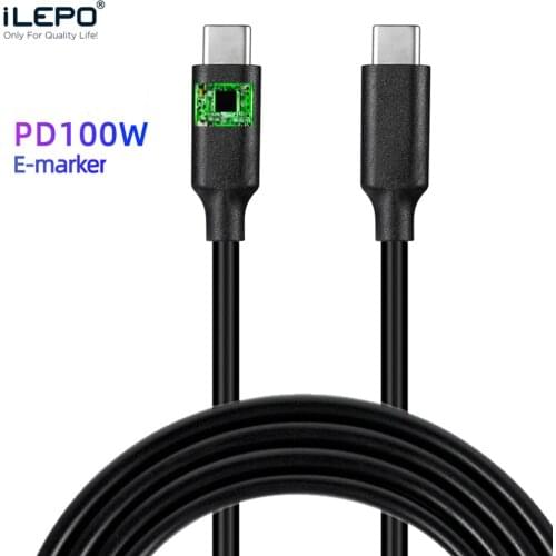 ILEPO 100W 5A USB C to USB C Cable Type C for Macbook Laptop Xiaomi Huawei Samsung S20 iPad PD C to C Charger Cable E-Marker
