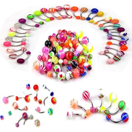 30 pcs/lot Navel Rings Piercing Navel Steel Single Crystal Rhinestone Belly Button Rings Navel Piercing Ombligo 8mm Ball Nombril