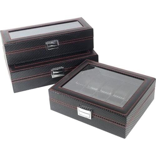 Storage Box Luxury Carbon Fiber Watch Box Case Casket Display Box Watches Gifts Organizer 10 Seats Collection Present Cabinet