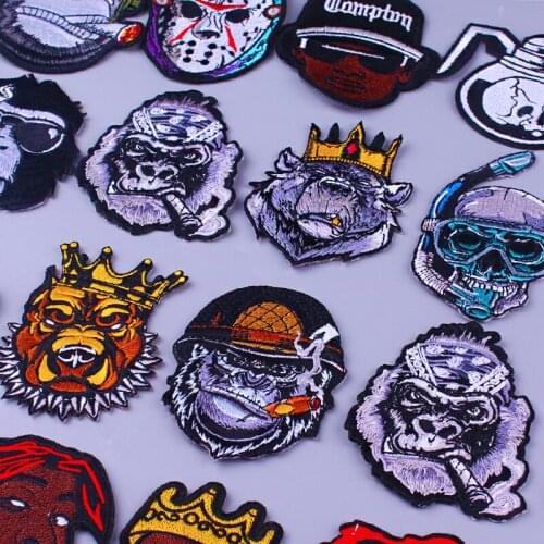 King Orangutan Patch Embroidered Patches For Clothing Punk Skull Patch T-shirt Iron On Patches For Clothes Stripes Stickers