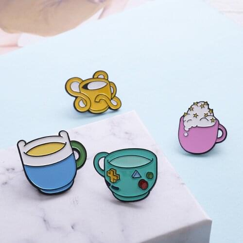 Cartoon Adventure Comics Character Mug Enamel Pin Boy Dog Princess Coffee Cups Badge Bag Clothes Jewelry Gifts for kids friends