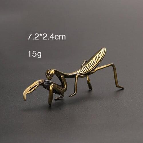 Brass Mantis Statue Miniature Pure Copper Office decor Retro 7.2*2.4cm