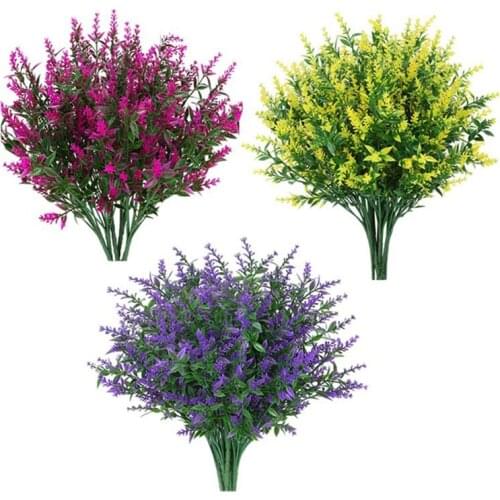 LBER 24 Bundles Outdoor Artificial Lavender Fake Flowers No Fade Faux Plastic Plants for Garden Patio Porch Decor