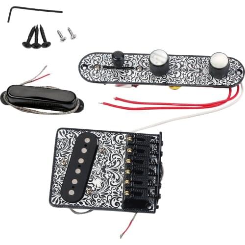 Metal 6 String Saddle Bridge Plate Single Coil Neck Pickup for Telecaster Guitar Black