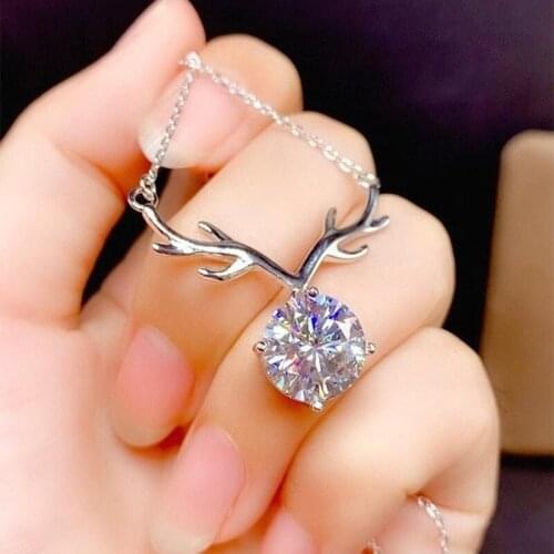 Fashion Silver Color Round Cut Zircon Antlers Pendant Necklace for Christmas Party Women Girls Jewelry Gifts