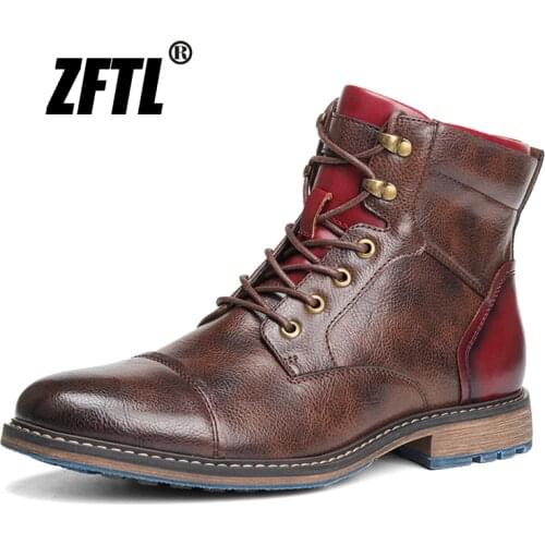 ZFTL Mens Martins boots large size man casual lace up boots Tooling boots male leather vintage brown man Ankle boots Chelsea