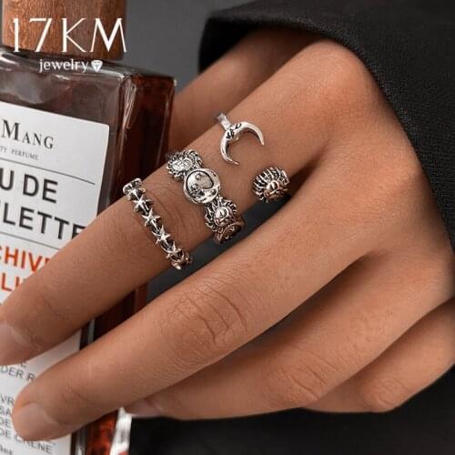 Ethnic Geometric Face Open Rings Set For Women Men Fashion Sun Moon Star Rings Female Male Ring Jewelry Gift
