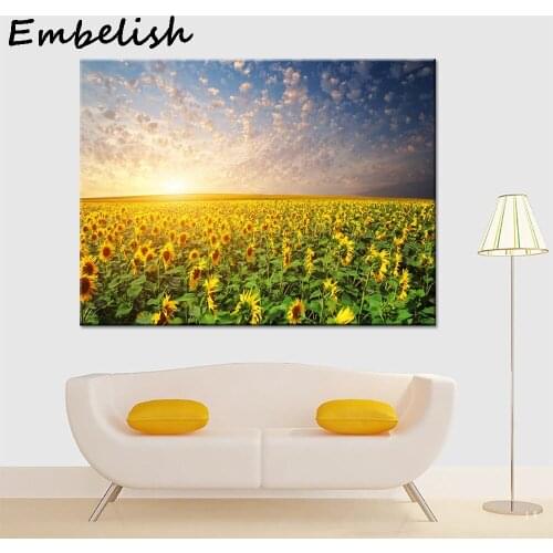 1 Pieces Sunrise Sunflower Field Flowers Landscape Wall Posters For Living Room HD Canvas Painting Home Decor Pictures