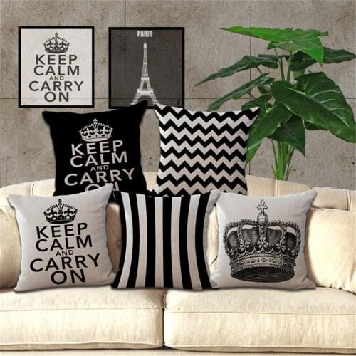 Nordic Style London British Crown Geometric Black Throw Pillow Cushion Cover For Sofa Home Capa De Almofadas 45x45cm