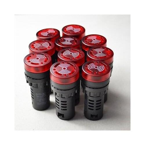 New 10pcs TOP DC12V DC24V DC36V AC 220V 22mm Red LED Indicator Light with Buzzer