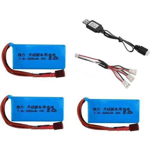 Upgrade 2000mah 7.4v battery charger sets for A949 A959-B A969-B A979-B K929-B RC car 2s LiPo battery for Wltoys car