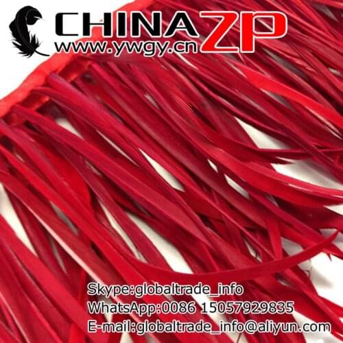 Wholesale Leading Supplier CHINAZP Factory 10yards/lot Best Quality Dyed Red Stripped Goose Biots Feathers Trim