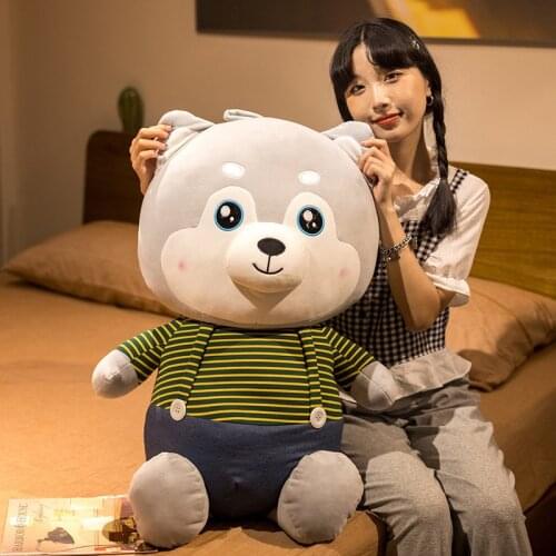 1pc 30-60CM Cute Husky with Clothes Plush Toys Lovely Animal Husky Dog Pillow Stuffed Soft Dolls for Children Girls Gifts