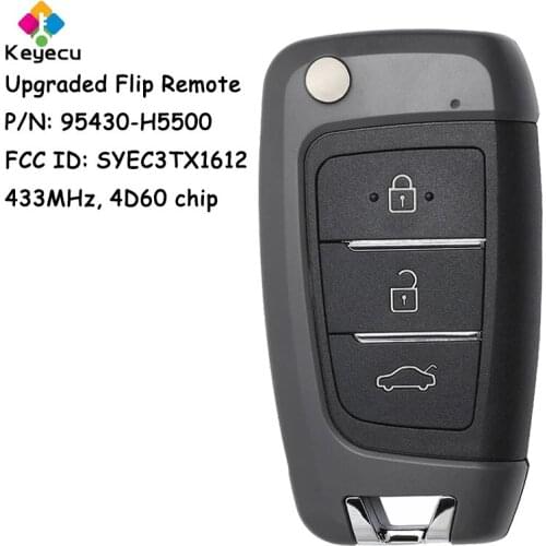 KEYECU Flip Remote Control Car Key With 3 Buttons 433MHz 4D60 Chip - FOB for Hyundai Accent 2018 2019 95430-H5500 SYEC3TX1612