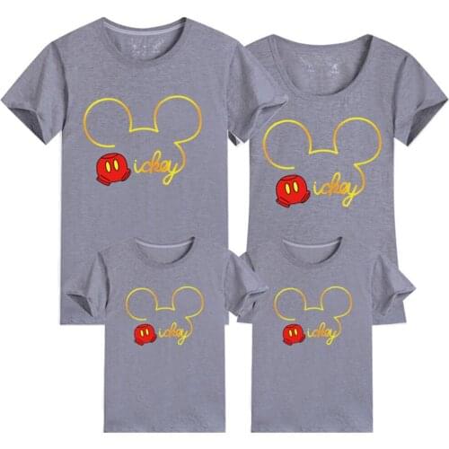 Disney Family Matching Tee Mickey Mouse Harajuku Fashion Cartoon Short Sleeve Hip Hop Kid Girls Boys Clothes Dropship Tops