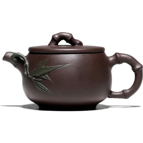 Yixing Original Ore Purple Clay Big Mouth Bamboo Blessing Pot Famous Purple Sand Small Capacity Teapot Tea Set