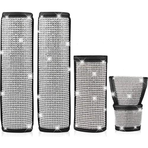 Pcs/set Diamond Car Seat Belt Cover Shoulder Pads with Crystal Handbrake Cover Gear Covers for Women Girls Seatbelt Protector