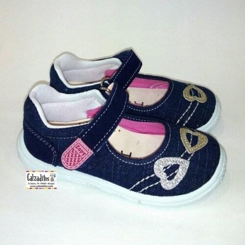 Canvas Merceditas jeans blue padded with velcro, by Lonettes Zapy for girls