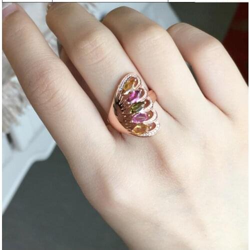 Tourmaline ring Natural real tourmaline ring 3*6mm *5pcs gemstone 925 sterling silver Ring For Men Or Women