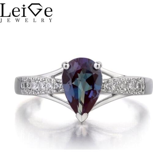 Leige Jewelry Pear Cut Lab Alexandrite Ring Engagement Rings 925 Sterling Silver Gemstone June Birthstone Fine Jewelry for Her