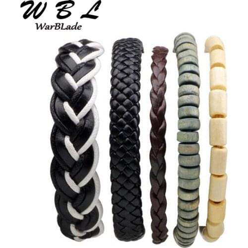WBL 3-6PCs/set Genuine Leather Men Bracelet Braid Wrap Beads Bracelets & Bangles Punk Wristband for Women Jewelry 2019 New