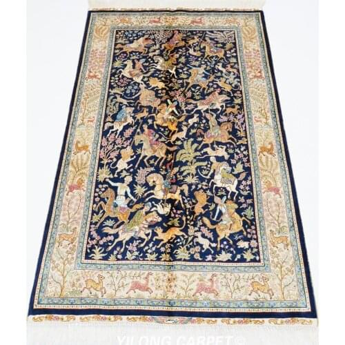 Yilong 3'x5' Traditional exquisite blue hand knotted oriental hunting tapestry rugs (ZQG458A)