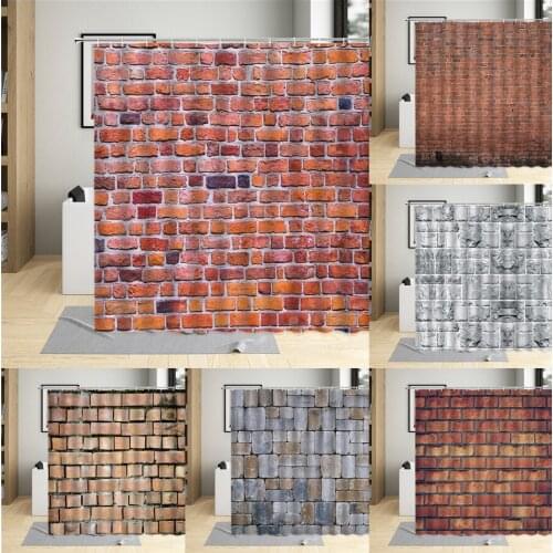 Stone Wall Brick Texture Shower Curtain Set Retro Geometric Red Gray White Bathroom Decor Bathtub Screen Curtains Polyester Hook