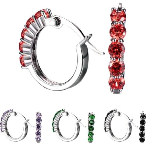 Women Round Cut Cubic Zirconia Inlaid Silver Plated Huggie Earrings Jewelry Gift