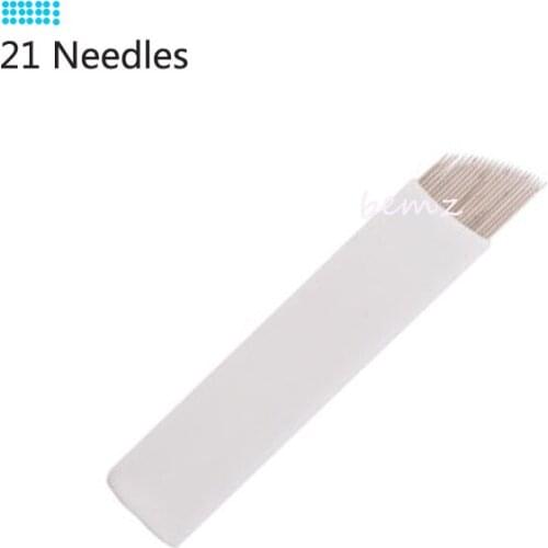 100Pcs 21 Pin 3D Embroidery Sterilized Stainless Steel Permanent Makeup Needles For Eyebrow Lip Embroidery Microblading Supplies