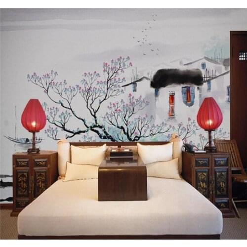 Custom 3d wallpaper new Chinese dream water town oil painting art mural quality waterproof material