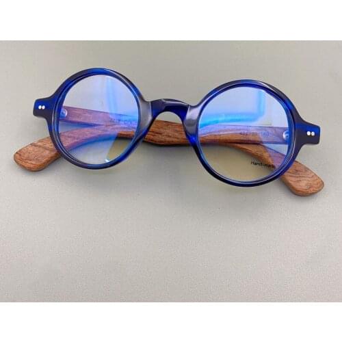 42mm) Acetate Transparent Round Glasses Men Retro Clear Wooden Leg Glasses Frame Women Eyewear Optical Myopia Eyeglasses Frames